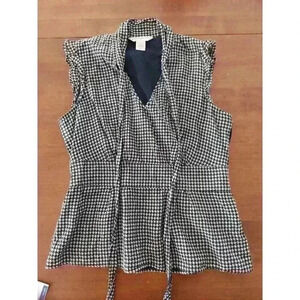 Banana Republic Black White Houndstooth Sleeveless Blouse Shirt sz M EUC (A8)
